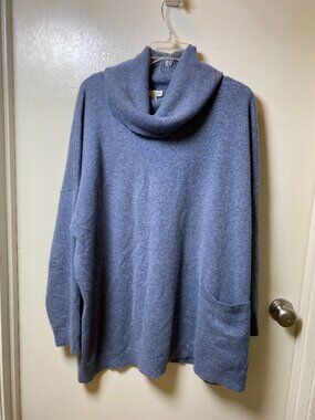 Garnet Hill 100% Cashmere Blue Gray Cowl Neck Sweater XL